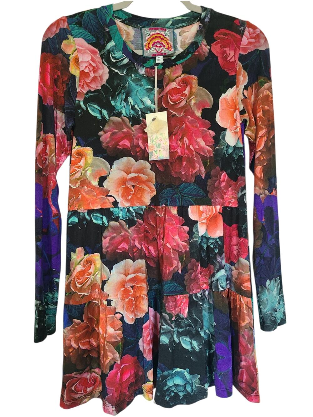 Johnny Was Studio Tiered Tunic Top XS Boho Rose Knit Dress Multi NWT